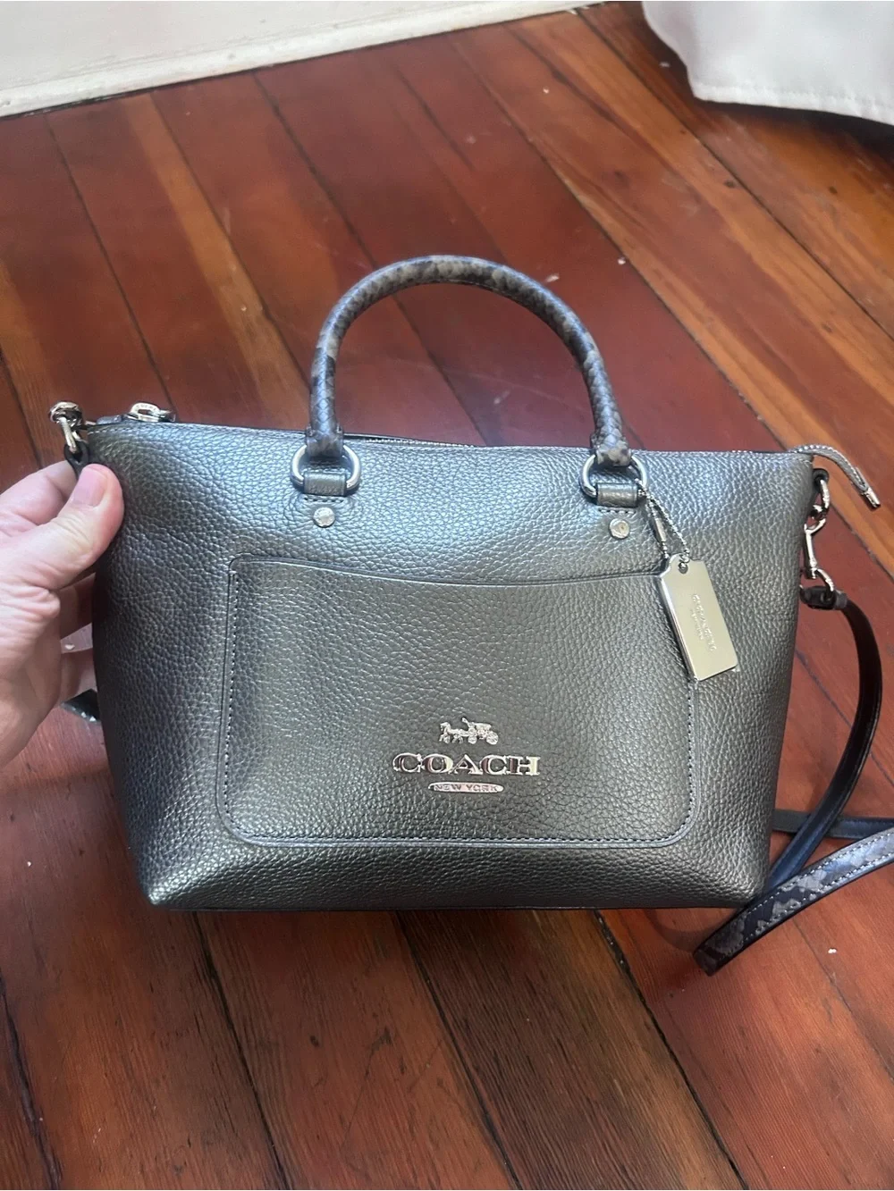 Coach Mini Emma Metallic Pebbled Leather Satchel